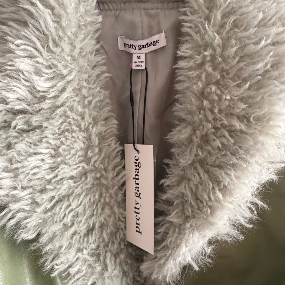 Sage Green Teddy Jacket with Faux Fur Trim - Picture 3 of 3